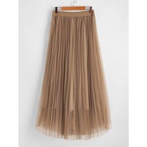 tulle tutu midi skirt Wide Waist Pleated Tulle Skirt tan brown nude
